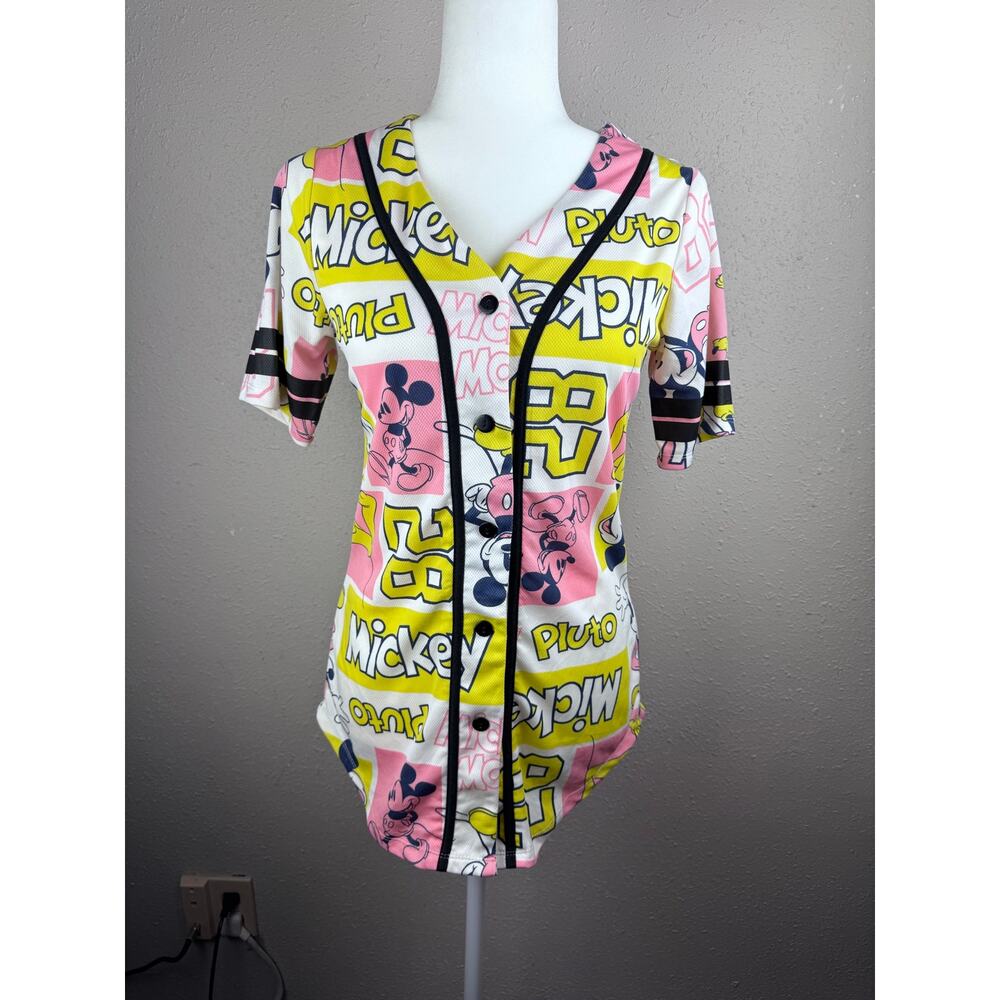 Disney Mickey and Pluto all-over print button-up baseball jersey size small